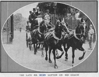 Alan Lupton steers the coach with his son Alan Cecil Lupton wearing boater at right 2